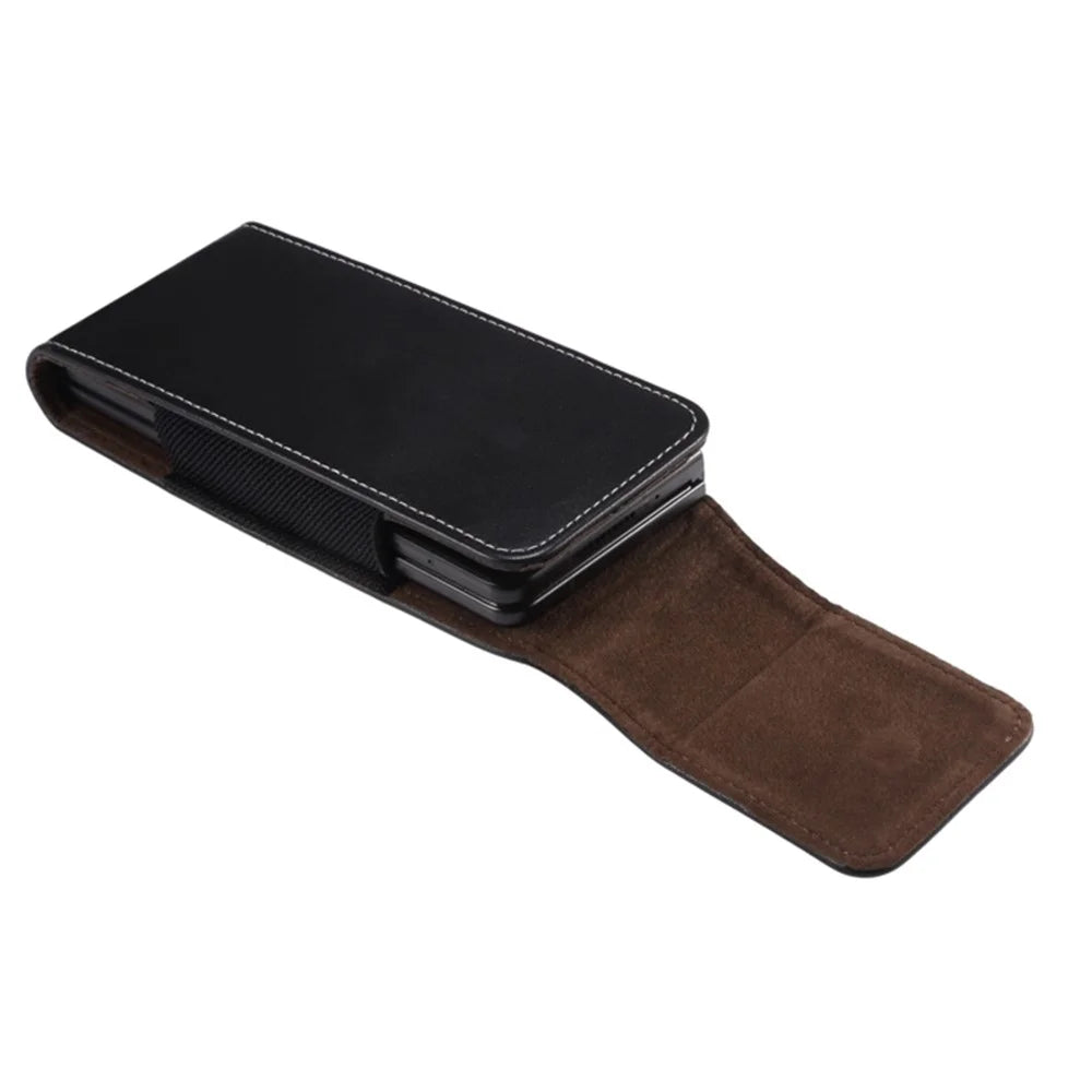 Vertical Flip PU Leather Cell Phone Waist Bag Belt Loop Pouch for Folding Phones, Size L: 170*78*25mm - Black - 3