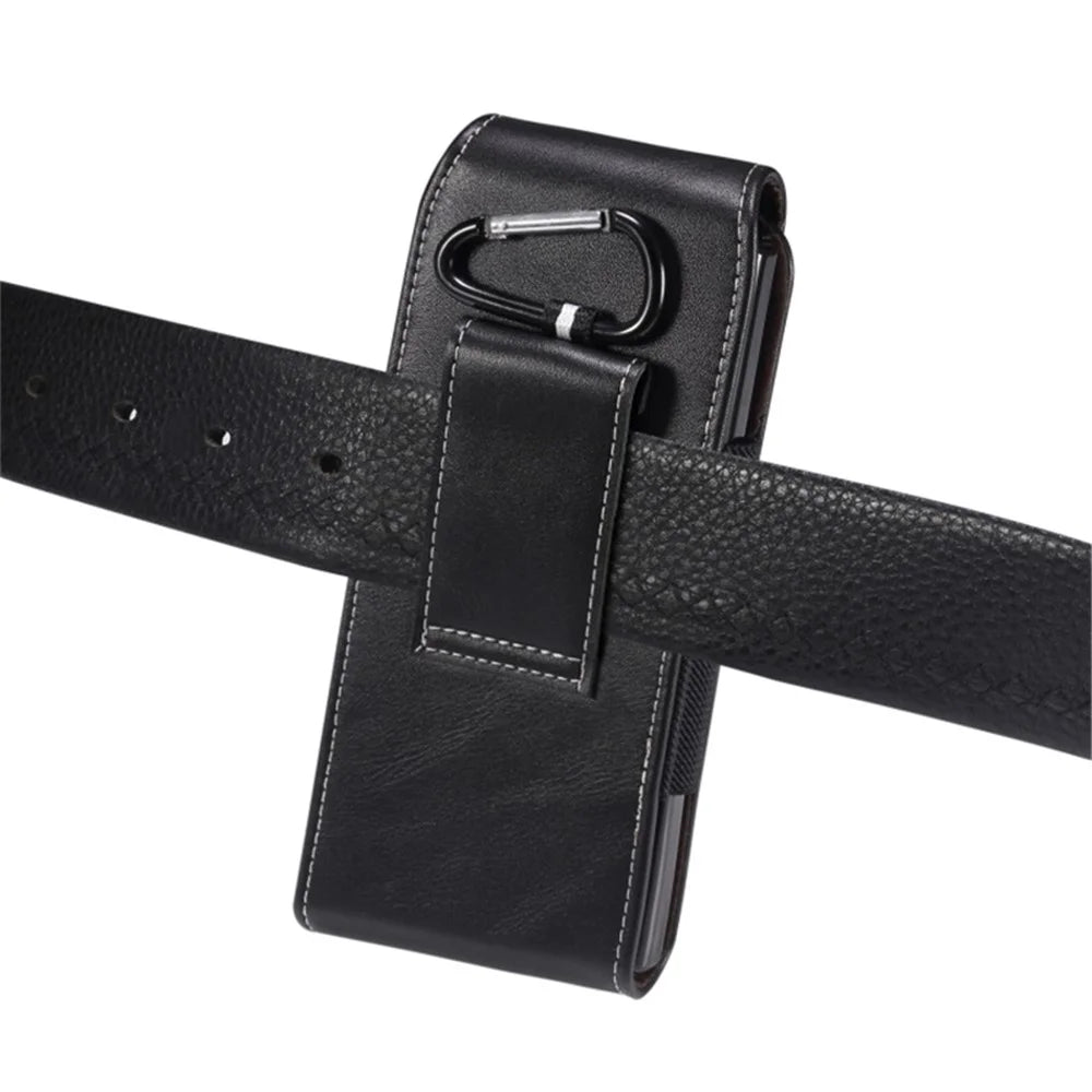Vertical Flip PU Leather Cell Phone Waist Bag Belt Loop Pouch for Folding Phones, Size L: 170*78*25mm - Black - 4