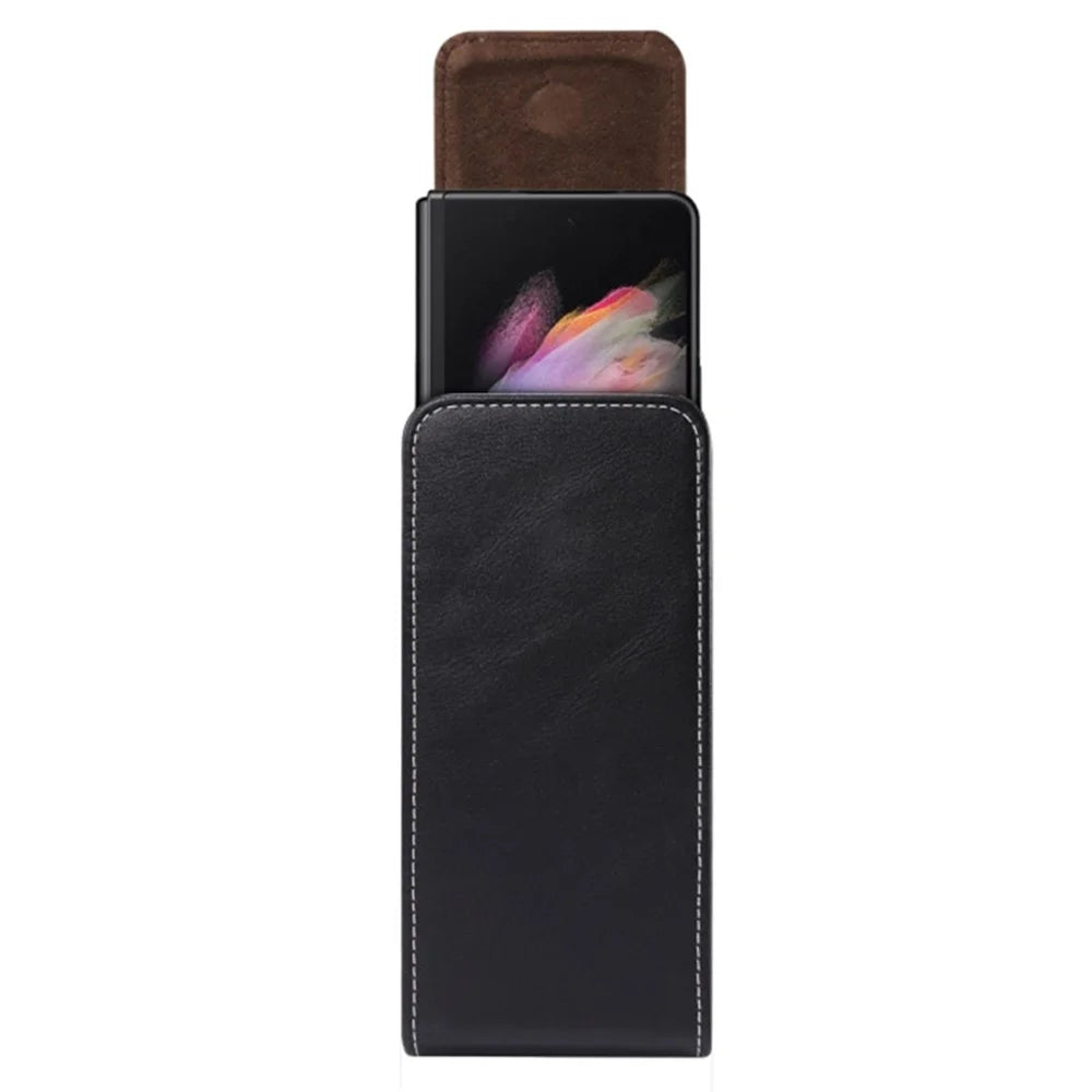 Vertical Flip PU Leather Cell Phone Waist Bag Belt Loop Pouch for Folding Phones, Size L: 170*78*25mm - Black - 6