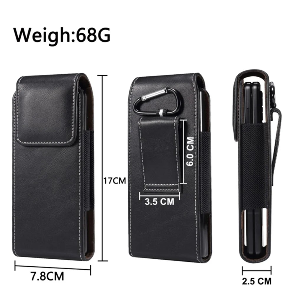Vertical Flip PU Leather Cell Phone Waist Bag Belt Loop Pouch for Folding Phones, Size L: 170*78*25mm - Black - 7