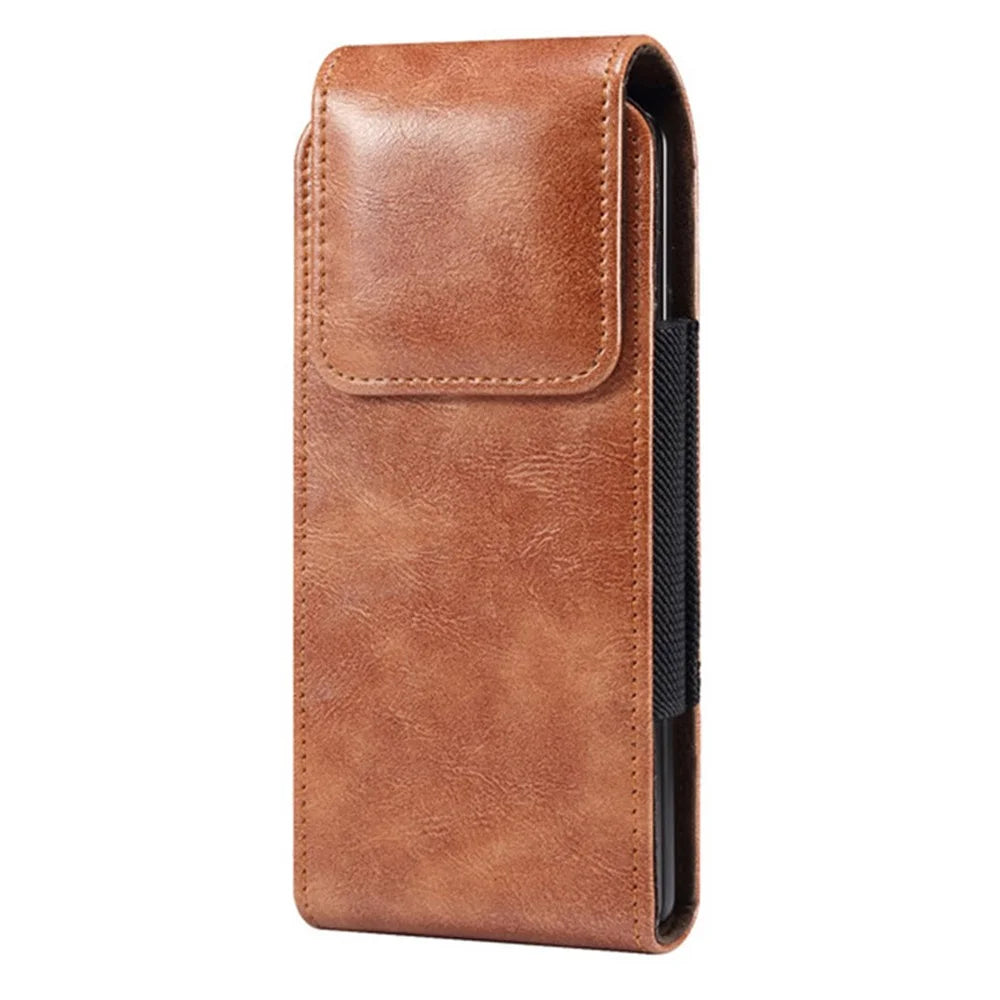 Belt Loop Pouch for Folding Phones Vertical Flip PU Leather Cell Phone Waist Bag, Size S: 165*70*25mm - Brown - 1