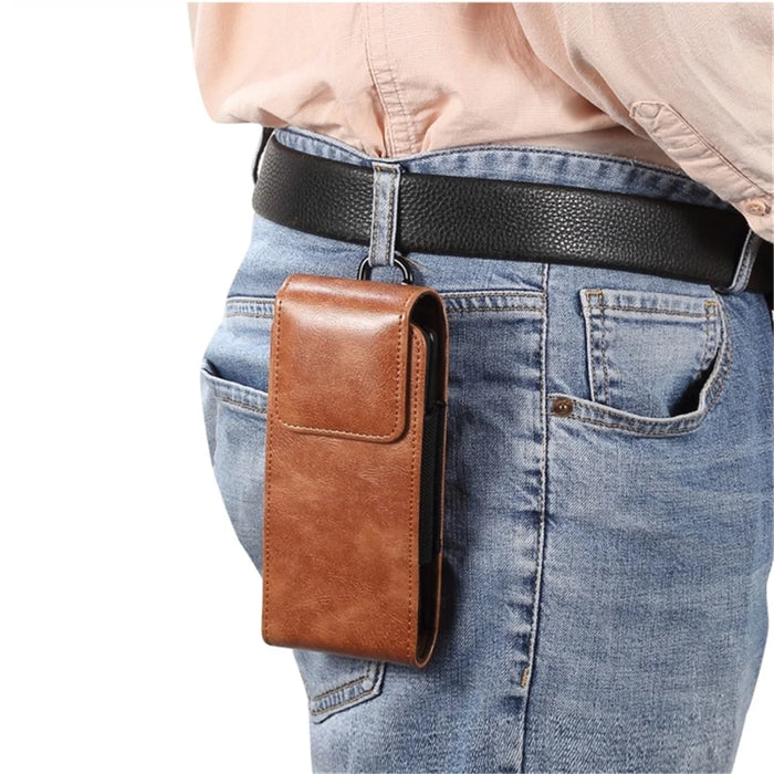 Belt Loop Pouch for Folding Phones Vertical Flip PU Leather Cell Phone Waist Bag, Size S: 165*70*25mm - Brown - 2