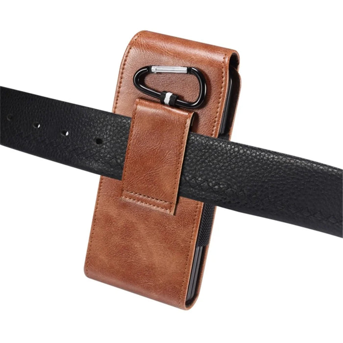Belt Loop Pouch for Folding Phones Vertical Flip PU Leather Cell Phone Waist Bag, Size S: 165*70*25mm - Brown - 4