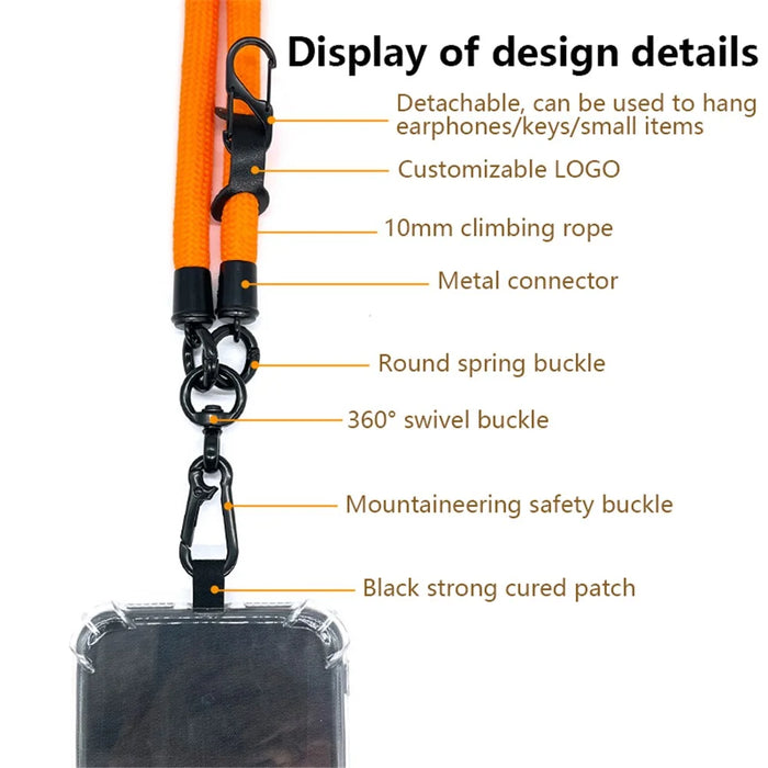10mm Universal Phone Lanyard Neck Strap Polyester Hanging Rope with Tether Tab - Orange+Blue - 3
