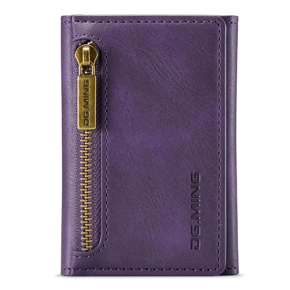 DG.MING M5 Series RFID Blocking Wallet with Zippered Pouch Multi-Layer Card Holder Coin Purse Bag - Purple - 7