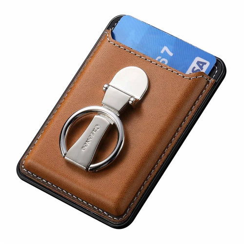 Card Holder PU Leather Kickstand Card Bag - Brown - 1