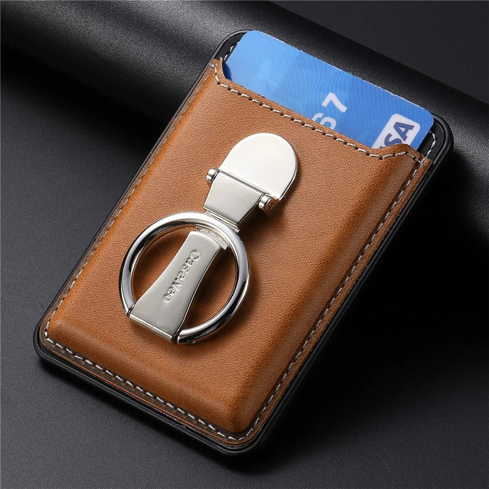 Card Holder PU Leather Kickstand Card Bag - Brown - 2