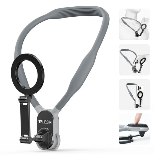 TELESIN MNM-001 For iPhone 12 / 13 / 14 / 15 / 16 Silicone Neck Mount Magnetic Selfie Stick Phone Neck Holder - Grey - 2