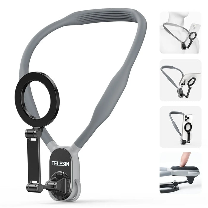 TELESIN MNM-001 For iPhone 12 / 13 / 14 / 15 / 16 Silicone Neck Mount Magnetic Selfie Stick Phone Neck Holder - Grey - 2