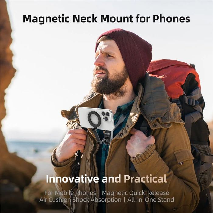 TELESIN MNM-001 For iPhone 12 / 13 / 14 / 15 / 16 Silicone Neck Mount Magnetic Selfie Stick Phone Neck Holder - Grey - 4