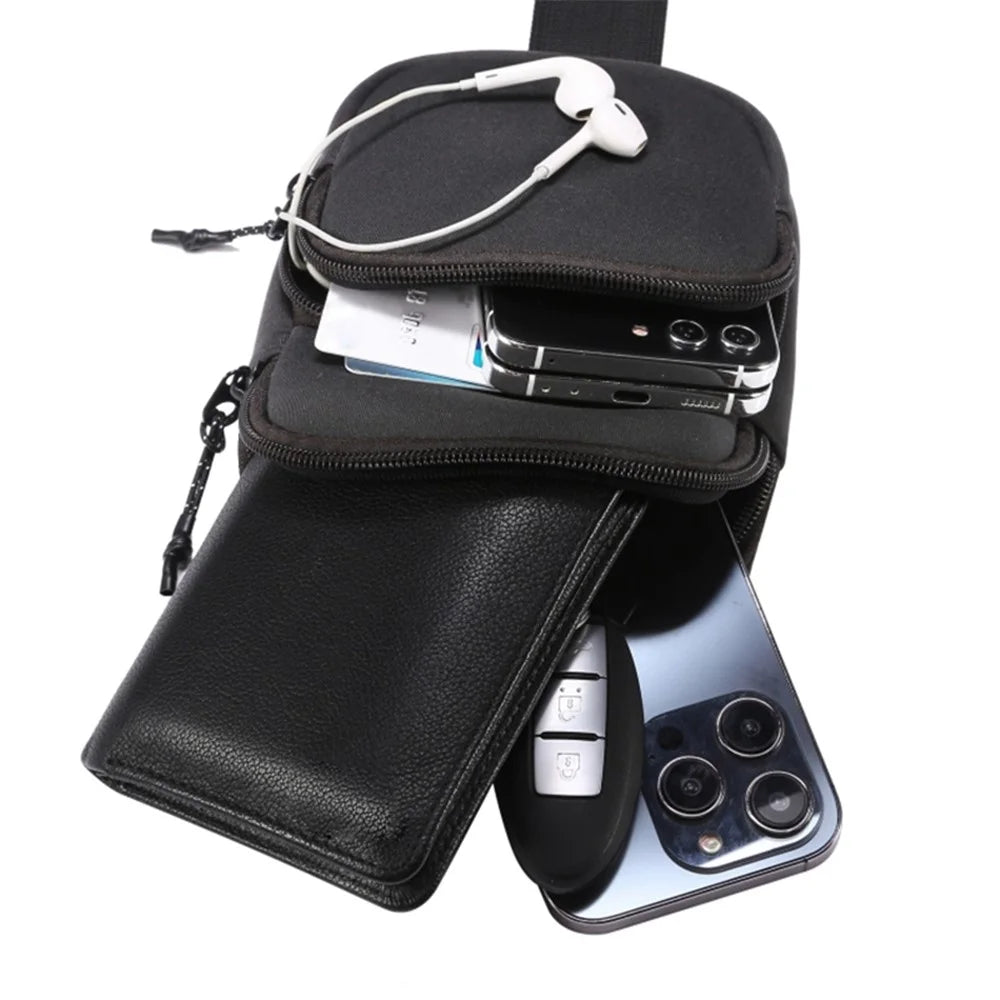Universal Nylon Chest Bag Portable Crossbody Bag for 5.5-7.2 inch Cell Phone - Black - 3