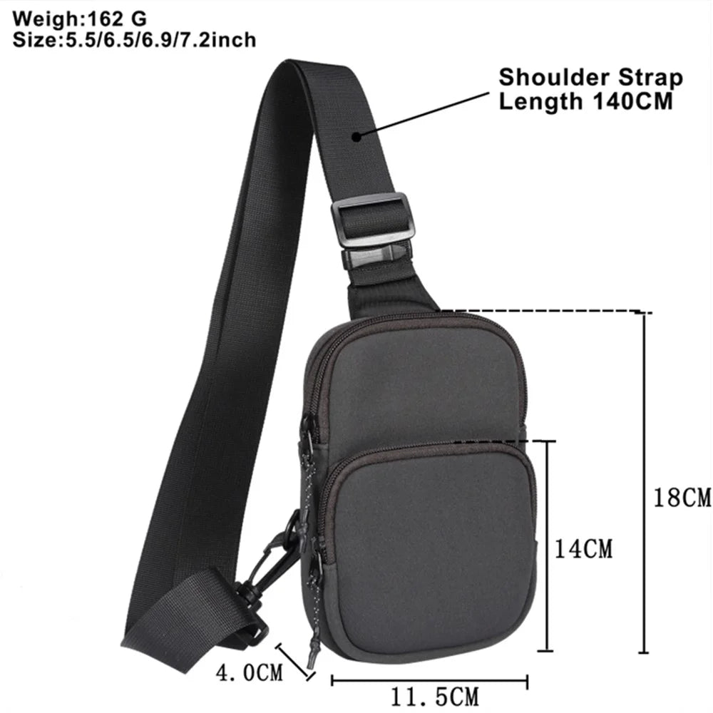 Universal Nylon Chest Bag Portable Crossbody Bag for 5.5-7.2 inch Cell Phone - Black - 7