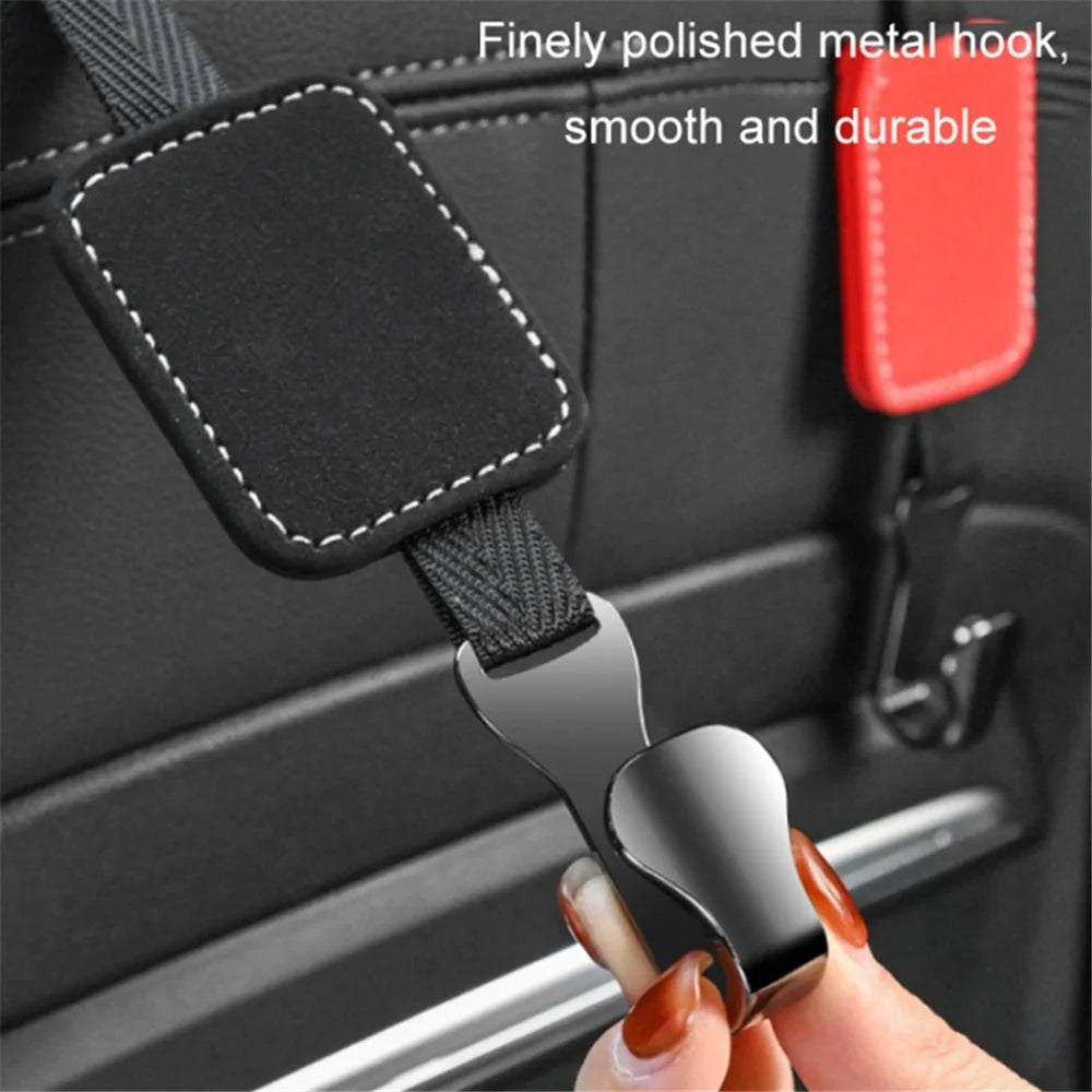 Car Headrest Hook Seat Back Hanger Suede Multifunction Storage Hook Auto Interior Organizer - Black - 3
