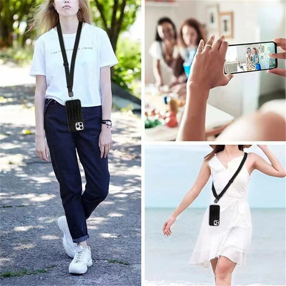 Crossbody Phone Lanyard Universal Adjustable Neck Straps with Phone Pads for Phone Case Keys ID - Black - 3