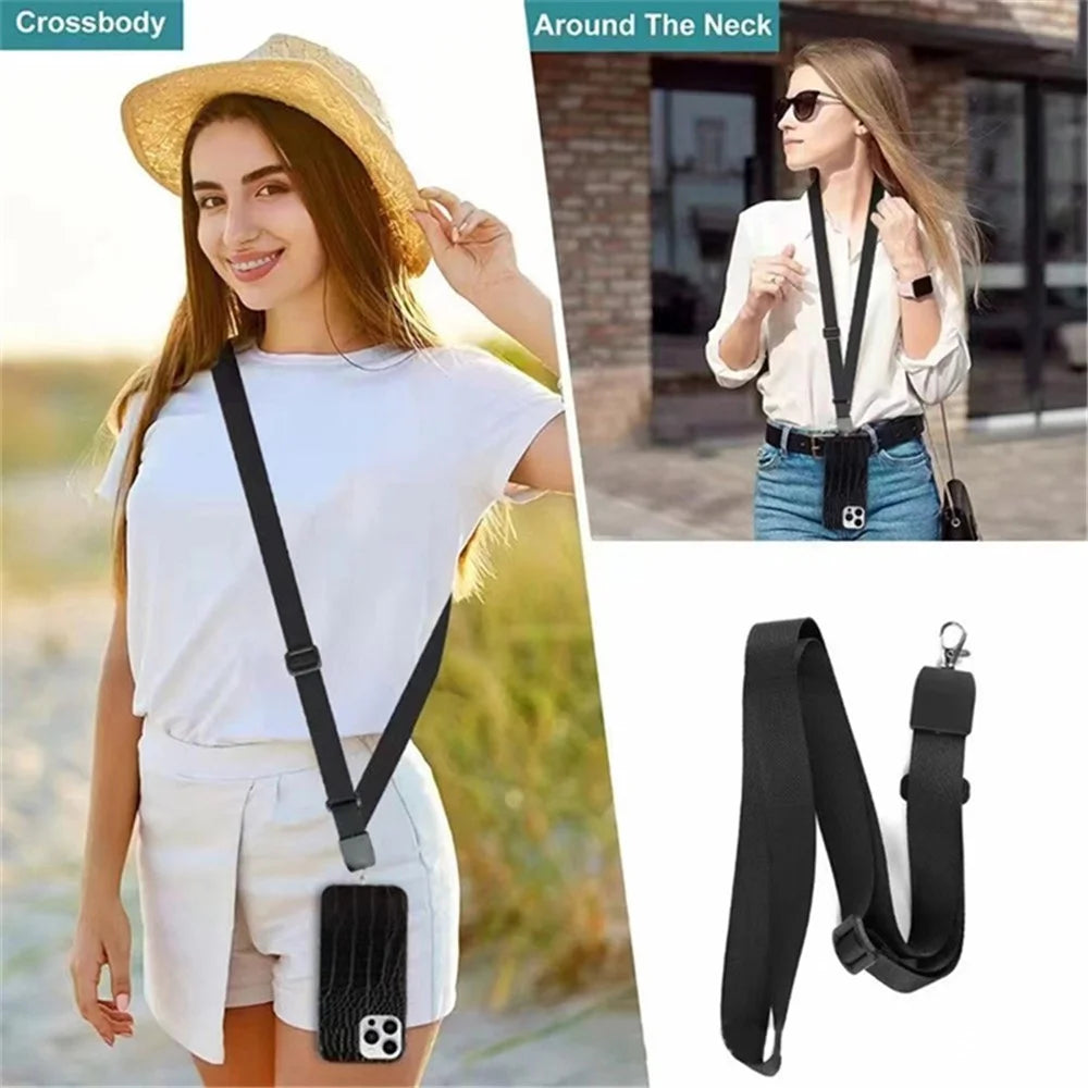 Crossbody Phone Lanyard Universal Adjustable Neck Straps with Phone Pads for Phone Case Keys ID - Black - 4