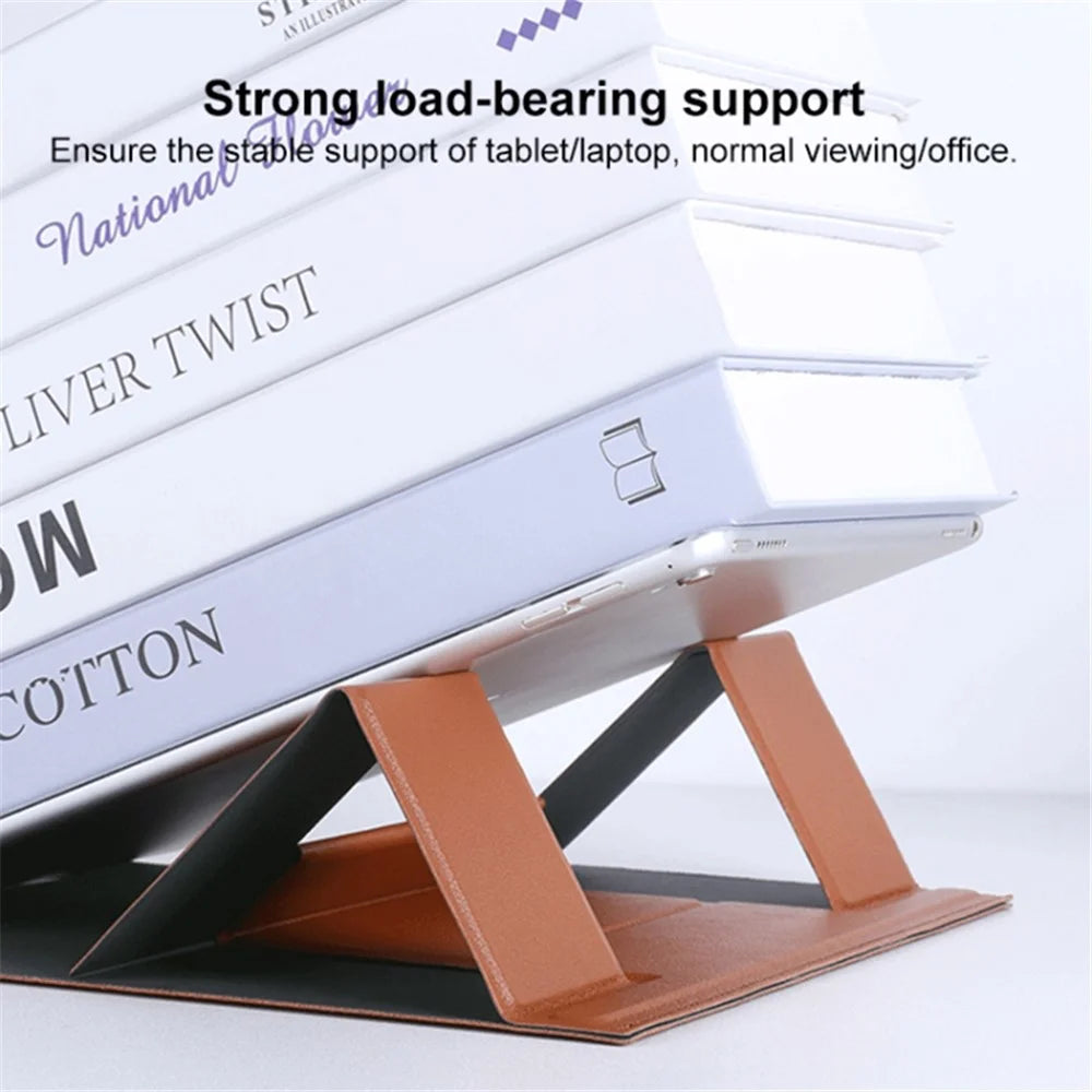 Portable Stand for 14-inch Laptop Magnetic PU Leather Notebook Foldable Holder Mount - Brown - 2