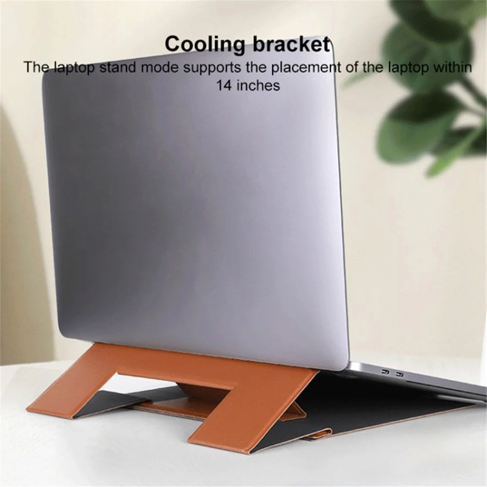 Portable Stand for 14-inch Laptop Magnetic PU Leather Notebook Foldable Holder Mount - Brown - 7