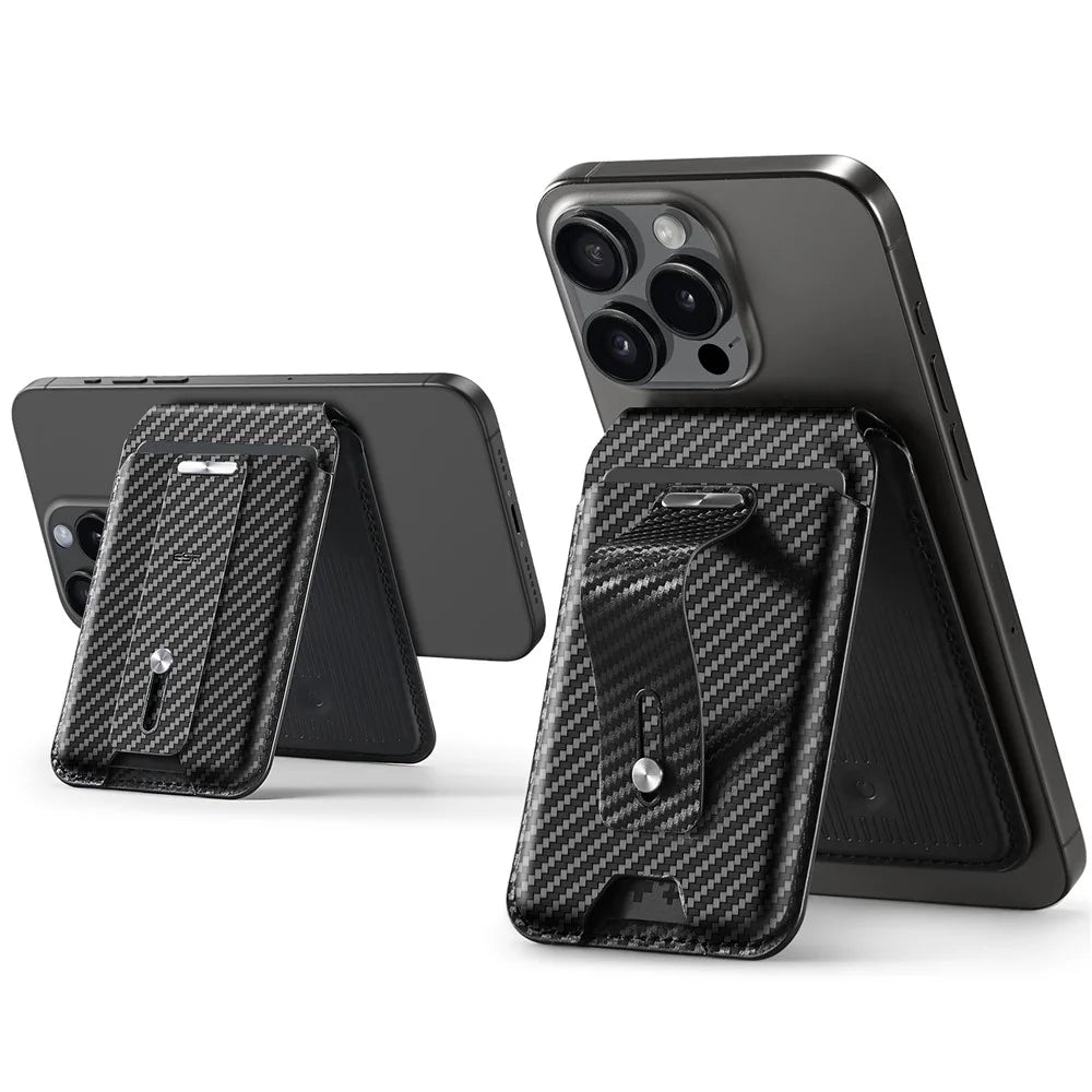 ESR 2K609 Magnetic Card Holder Wallet Stand Grip Finger Loop Compatible with Apple Find My - Black Carbon Fiber - 2