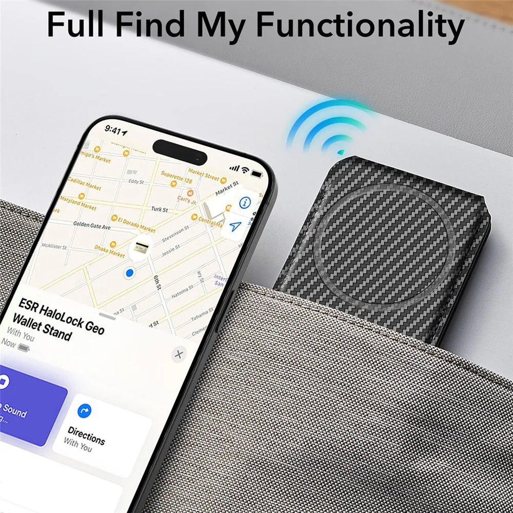 ESR 2K609 Magnetic Card Holder Wallet Stand Grip Finger Loop Compatible with Apple Find My - Black Carbon Fiber - 3