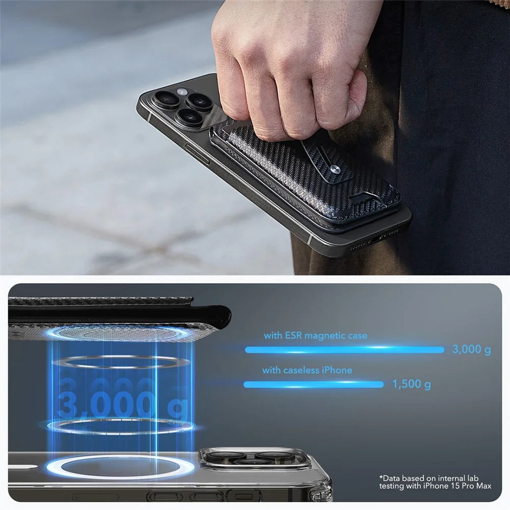 ESR 2K609 Magnetic Card Holder Wallet Stand Grip Finger Loop Compatible with Apple Find My - Black Carbon Fiber - 4