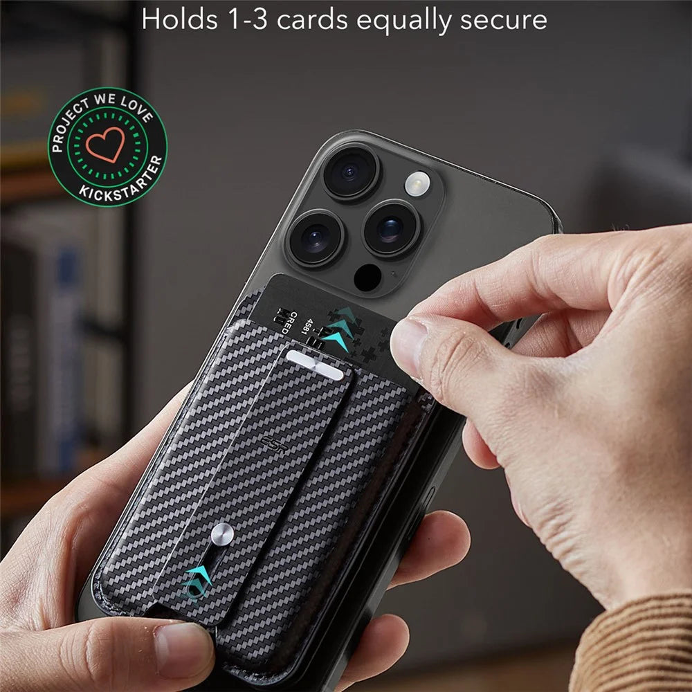 ESR 2K609 Magnetic Card Holder Wallet Stand Grip Finger Loop Compatible with Apple Find My - Black Carbon Fiber - 5