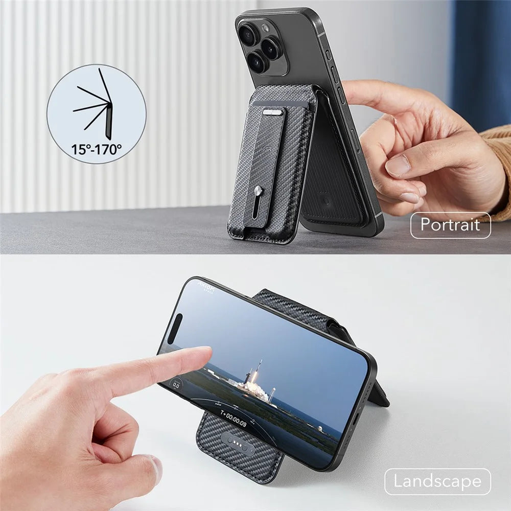 ESR 2K609 Magnetic Card Holder Wallet Stand Grip Finger Loop Compatible with Apple Find My - Black Carbon Fiber - 6