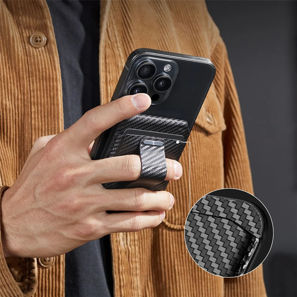 ESR 2K609 Magnetic Card Holder Wallet Stand Grip Finger Loop Compatible with Apple Find My - Black Carbon Fiber - 7