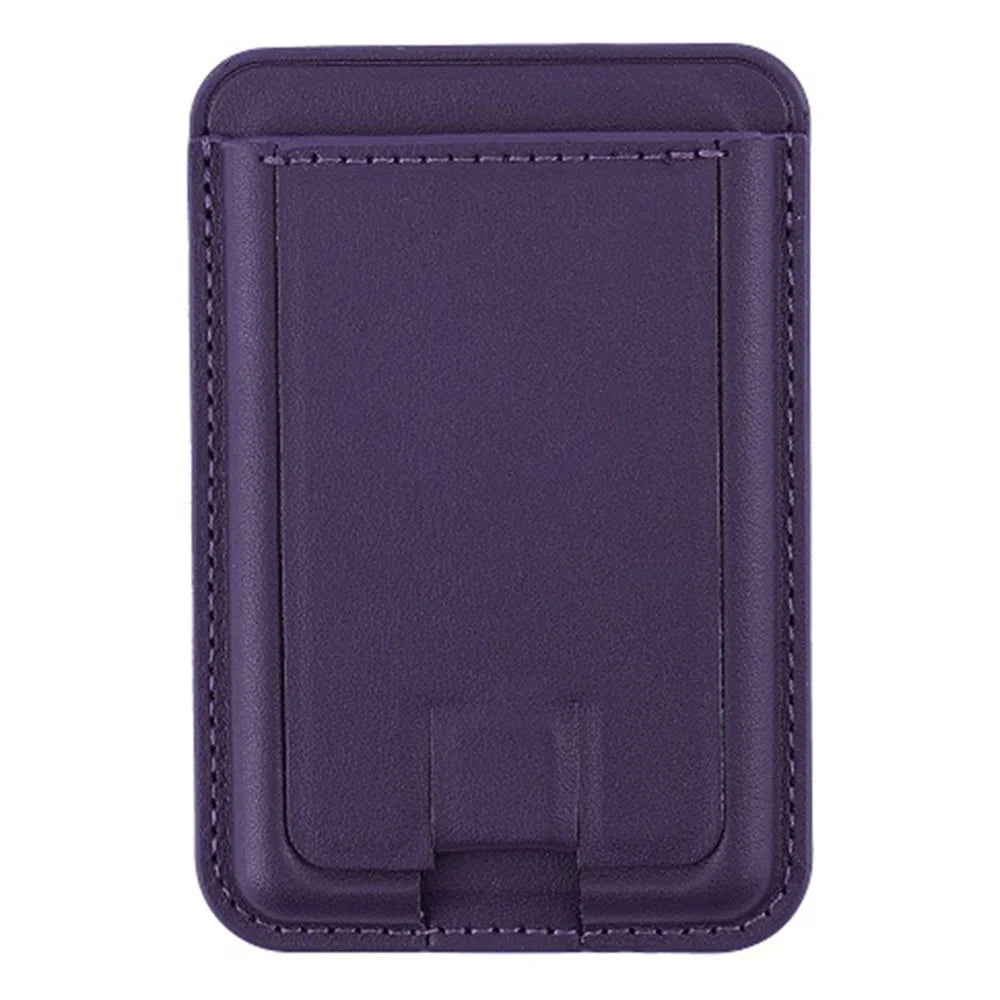 MRC048 Card Holder for Back of Phone Stick-on ID Credit Adhesive Leather Pouch Kickstand Card Sleeve Pocket - Dark Purple - 1