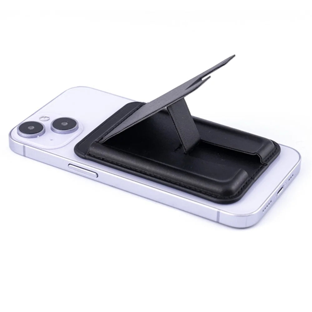MRC048 Card Holder for Back of Phone Stick-on ID Credit Adhesive Leather Pouch Kickstand Card Sleeve Pocket - Dark Purple - 3