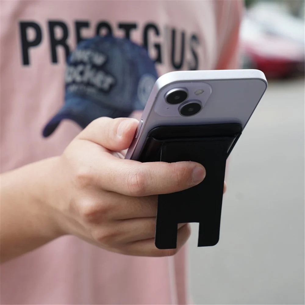 MRC048 Card Holder for Back of Phone Stick-on ID Credit Adhesive Leather Pouch Kickstand Card Sleeve Pocket - Dark Purple - 5