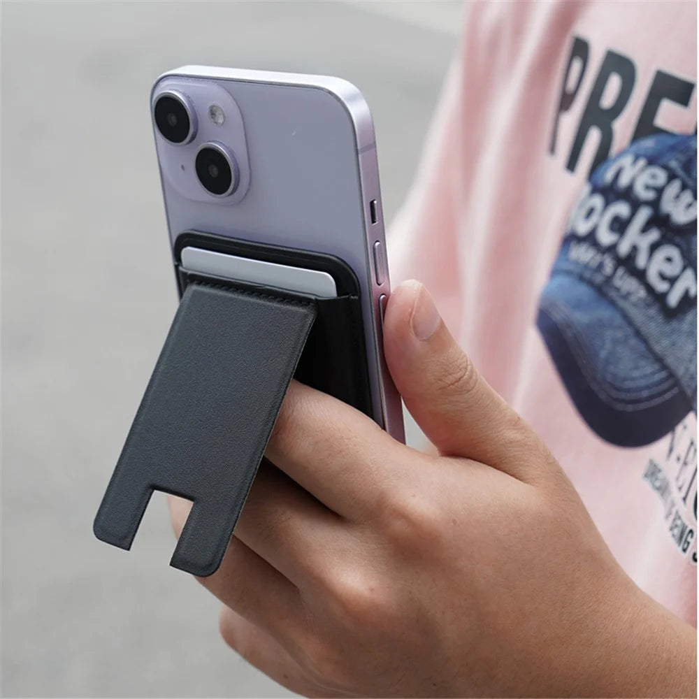 MRC048 Card Holder for Back of Phone Stick-on ID Credit Adhesive Leather Pouch Kickstand Card Sleeve Pocket - Dark Purple - 6