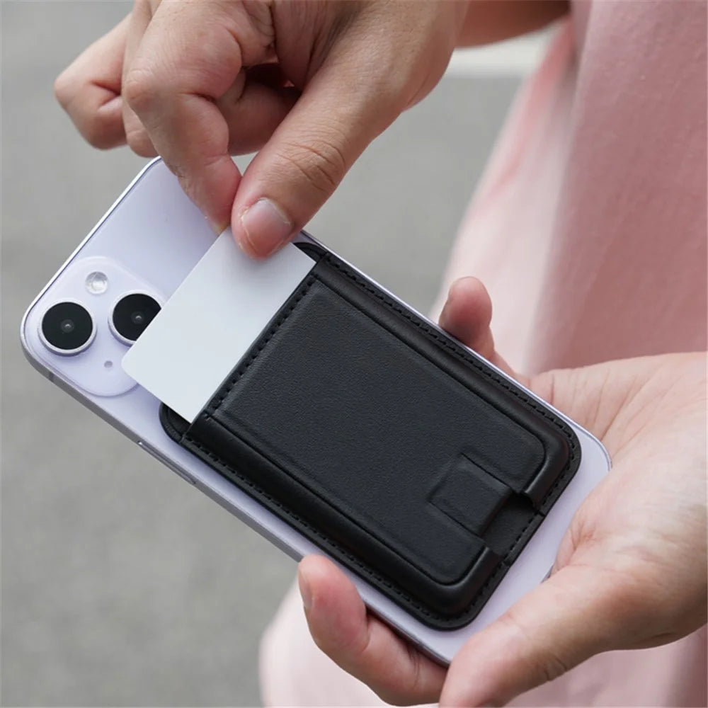 MRC048 Card Holder for Back of Phone Stick-on ID Credit Adhesive Leather Pouch Kickstand Card Sleeve Pocket - Dark Purple - 7