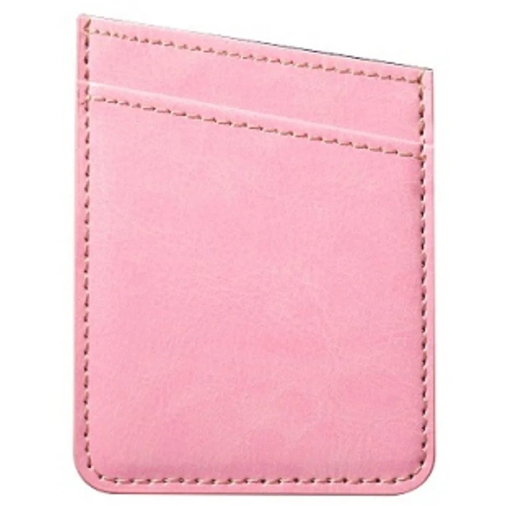 MRC010 Adhesive Phone Back Card Holder Diagonal PU Leather Double Cards Case - Pink - 1
