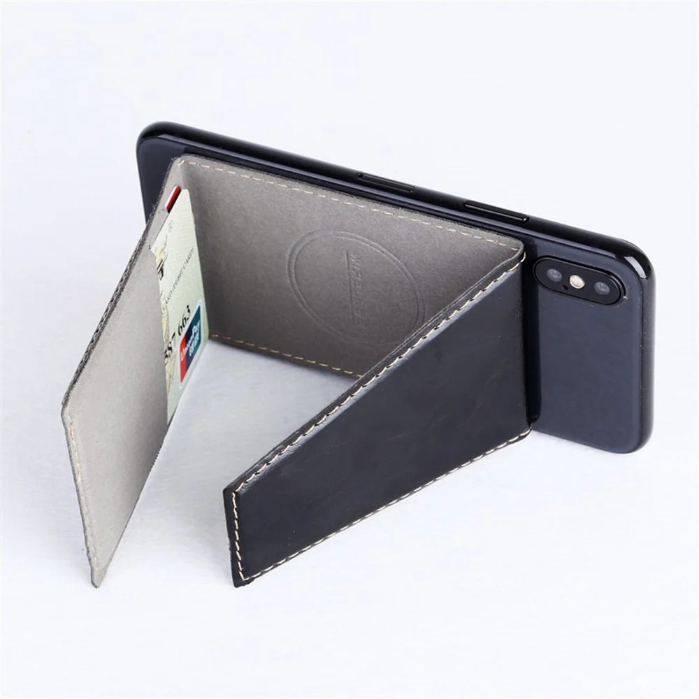 MRC05 Phone Card Holder Kickstand PU Leather Cards Case Support Magnetic Car Mount - Black - 3