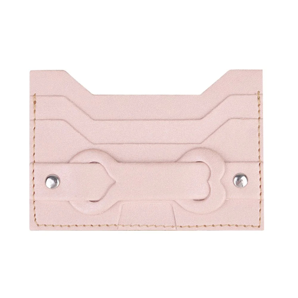 MRC04 Stick-On Phone Card Holder Leather Card Pouch with Heart Kickstand - Pink - 1