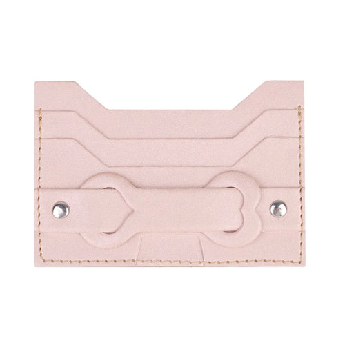 MRC04 Stick-On Phone Card Holder Leather Card Pouch with Heart Kickstand - Pink - 1