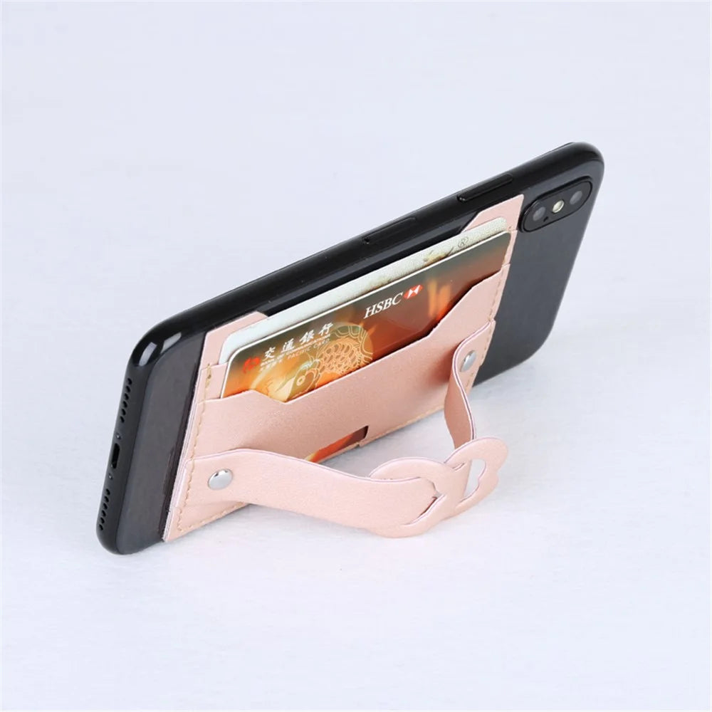 MRC04 Stick-On Phone Card Holder Leather Card Pouch with Heart Kickstand - Pink - 5