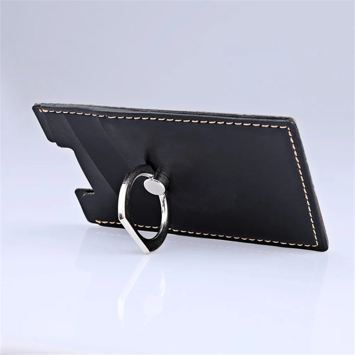 MRC03 Ring Kickstand 3 Cards Case Adhesive Phone Card Holder Support Magnetic Car Mount - Black - 3