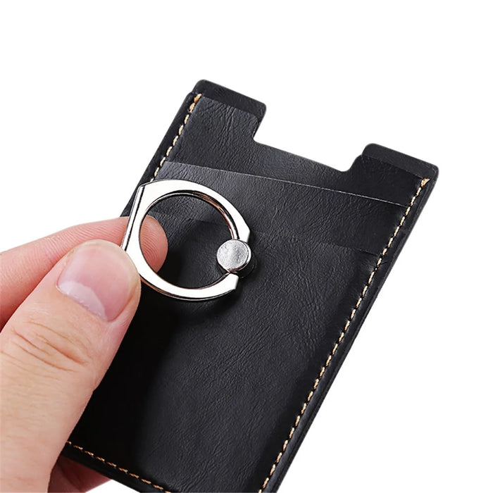 MRC03 Ring Kickstand 3 Cards Case Adhesive Phone Card Holder Support Magnetic Car Mount - Black - 5