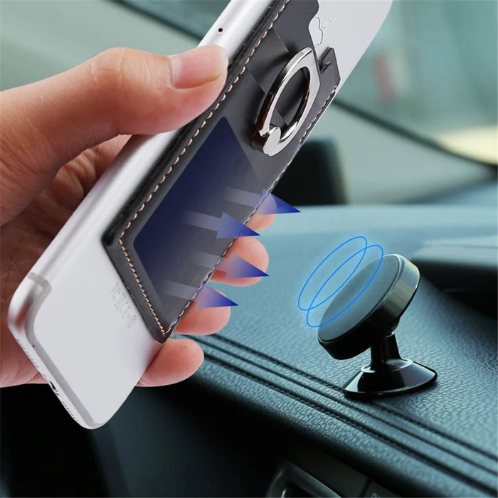 MRC03 Ring Kickstand 3 Cards Case Adhesive Phone Card Holder Support Magnetic Car Mount - Black - 6