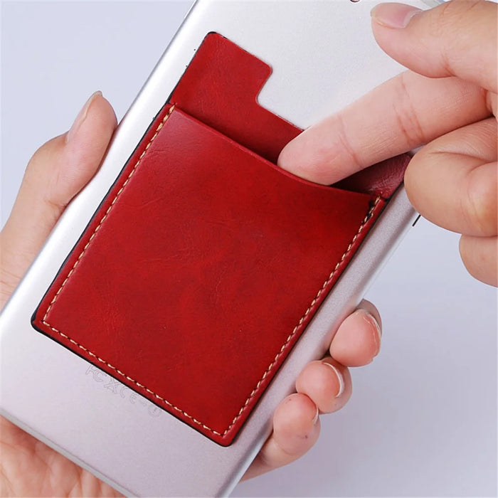 MRC02 PU Leather Sticky Single Card Holder Magnetic Car Mount Phone Card Case - Red - 2