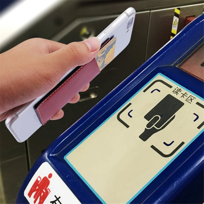 MRC02 PU Leather Sticky Single Card Holder Magnetic Car Mount Phone Card Case - Red - 5