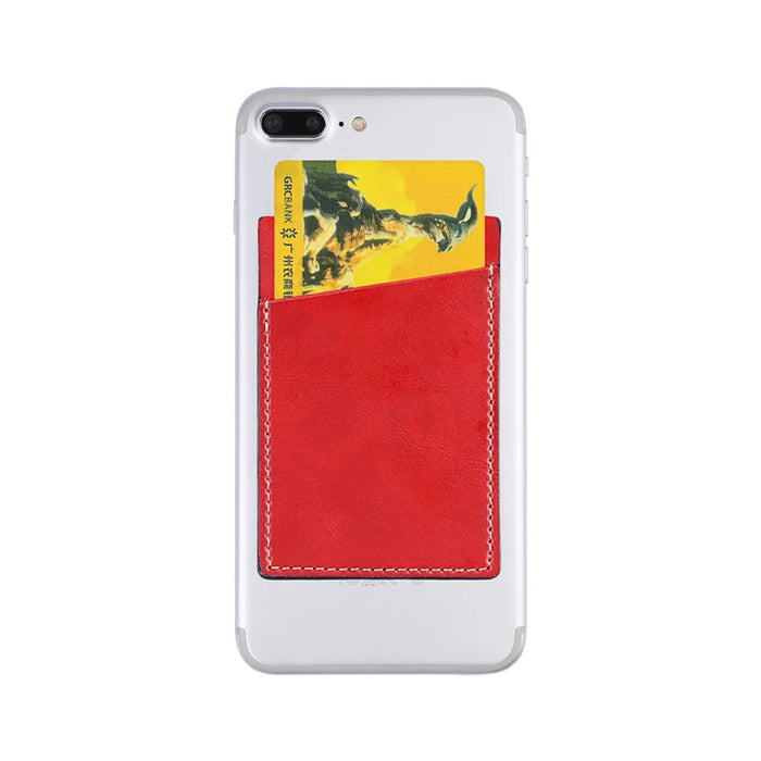 MRC02 PU Leather Sticky Single Card Holder Magnetic Car Mount Phone Card Case - Red - 7