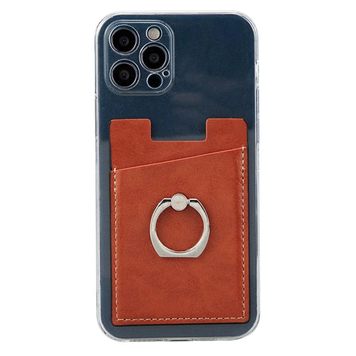 MRC01 PU Leather Phone Card Holder Ring Kickstand Card Case Support Magnetic Car Mount - Light Brown - 1