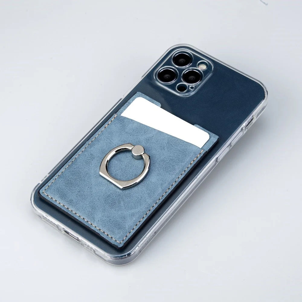MRC01 PU Leather Phone Card Holder Ring Kickstand Card Case Support Magnetic Car Mount - Light Brown - 3