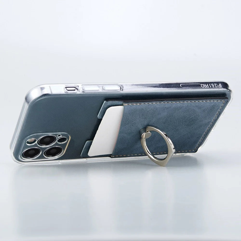 MRC01 PU Leather Phone Card Holder Ring Kickstand Card Case Support Magnetic Car Mount - Light Brown - 4