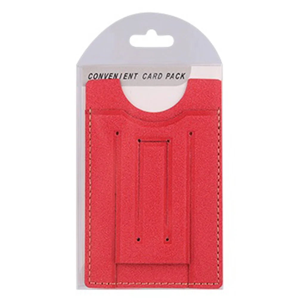 MRC030 Adhesive Phone Card Holder Kickstand PU Leather Cards Case Support Magnetic Car Mount - Red - 1