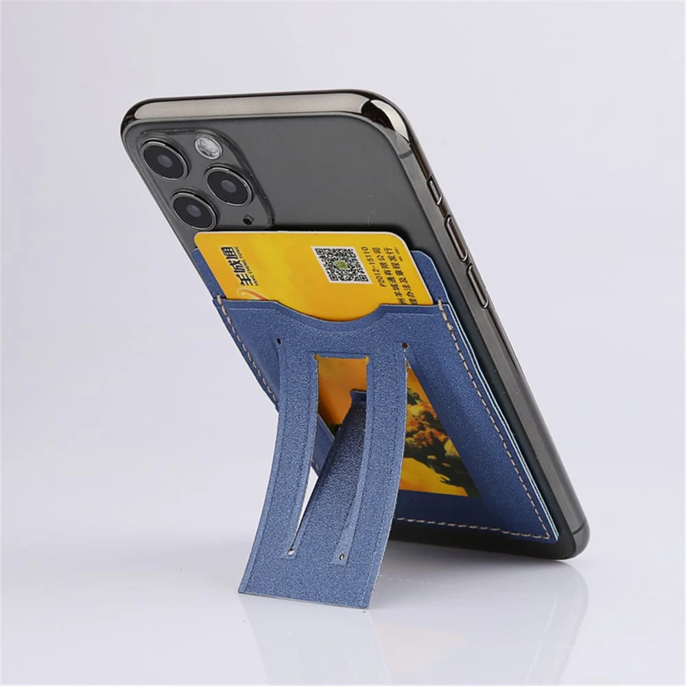 MRC030 Adhesive Phone Card Holder Kickstand PU Leather Cards Case Support Magnetic Car Mount - Red - 3