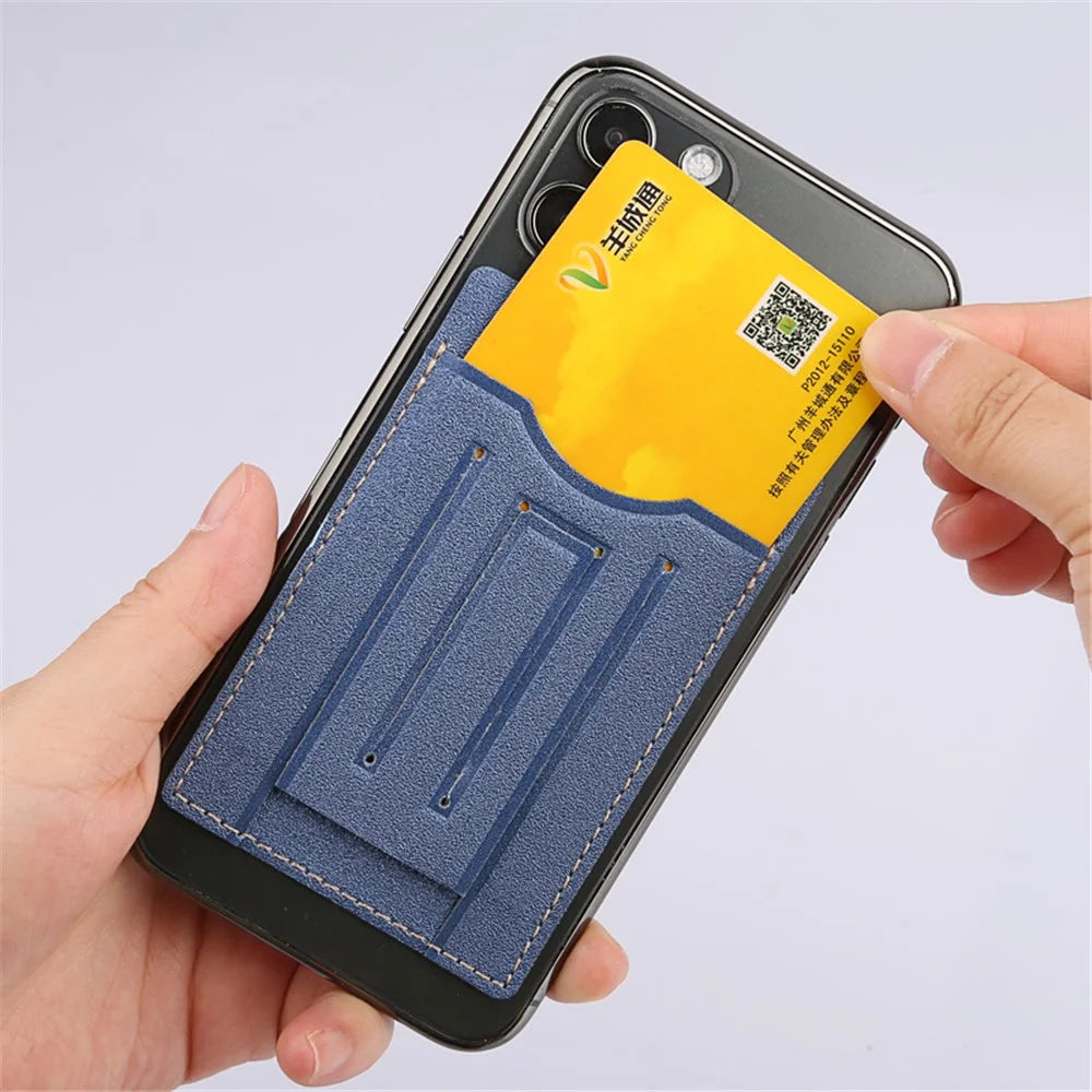 MRC030 Adhesive Phone Card Holder Kickstand PU Leather Cards Case Support Magnetic Car Mount - Red - 4