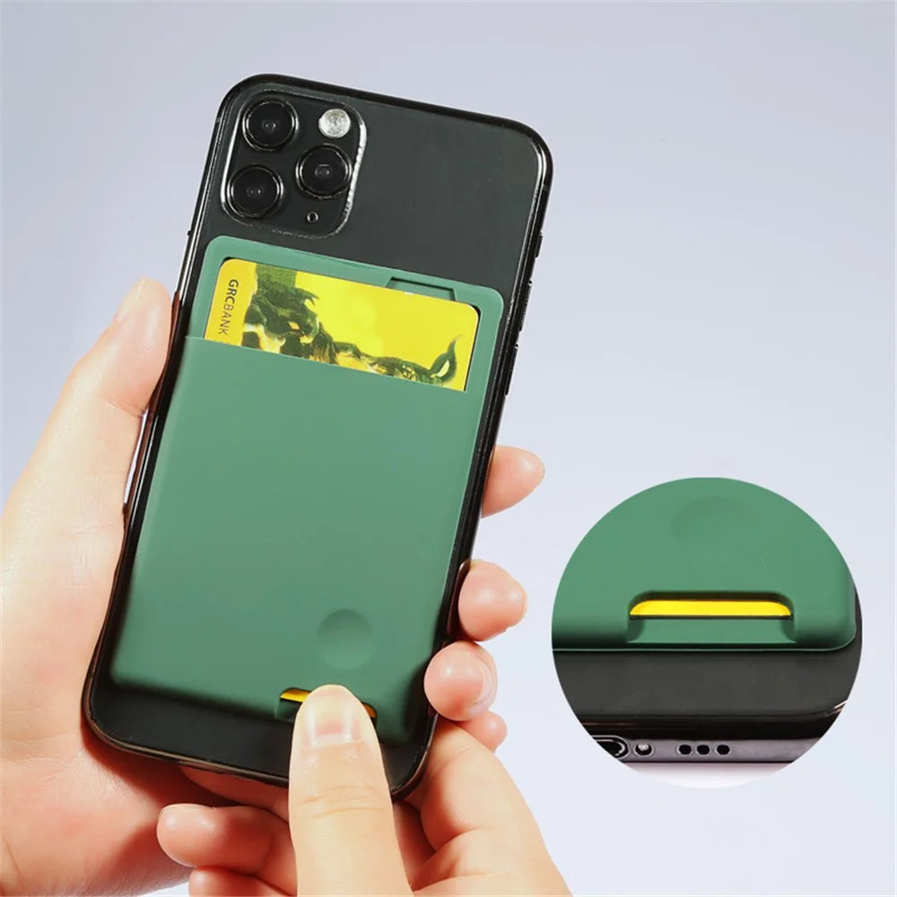 MRC029 Phone Card Holder Adhesive Stick-on Silicone Phone Wallet Card Pocket - Blackish Green - 3